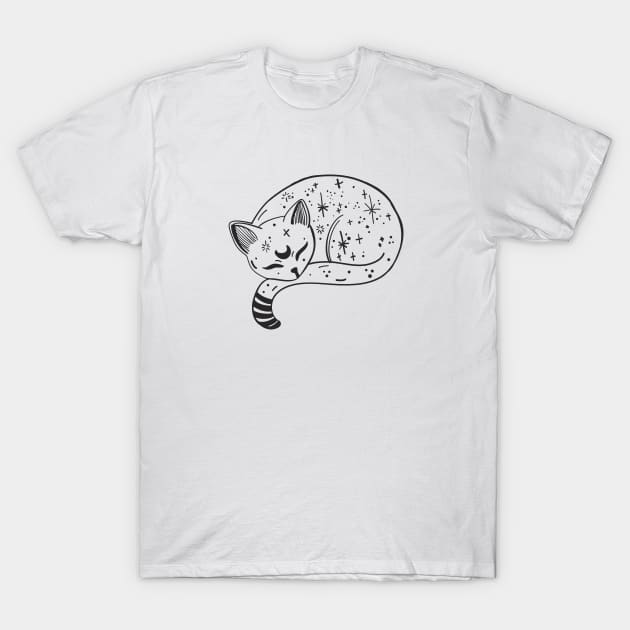 Mystical Cat drawing with moon and stars T-Shirt by From Mars